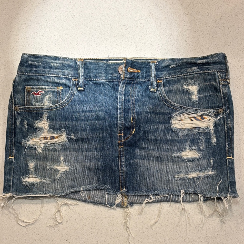 Hollister Women's Frayed Blue Denim Mini Skirt